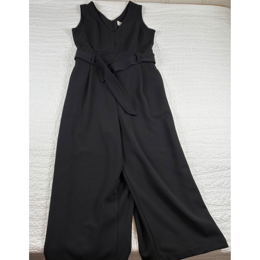Bishop & Young Anthropologie M Black Wide Leg Jumpsuit V-Neck Belt Chic Lux